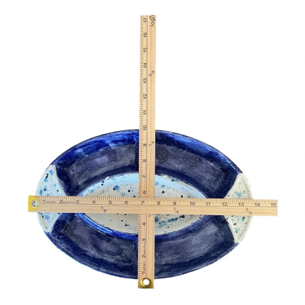 Handmade Italian Pottery Divided Serving Dish – Blue & White Glaze